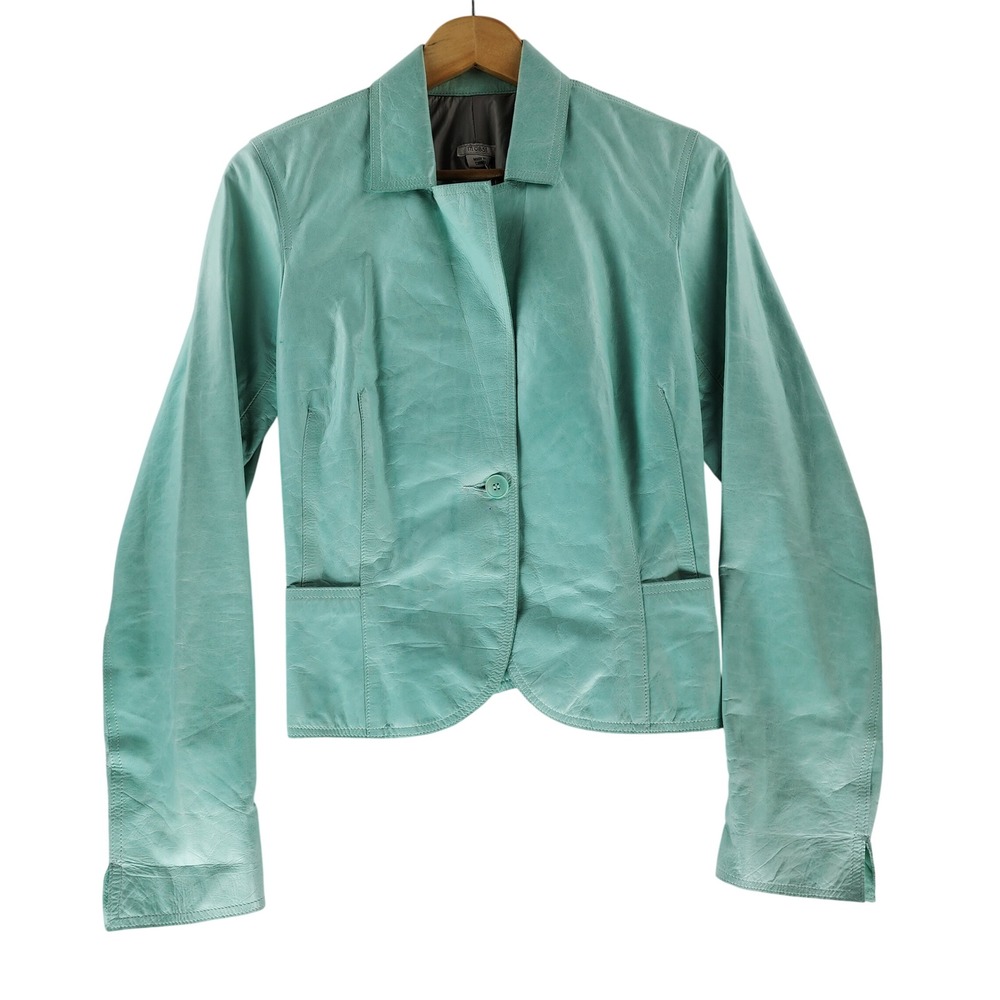 m0851 Women's M Leather Jacket Aqua Mint Calfskin Made in Canada Designer